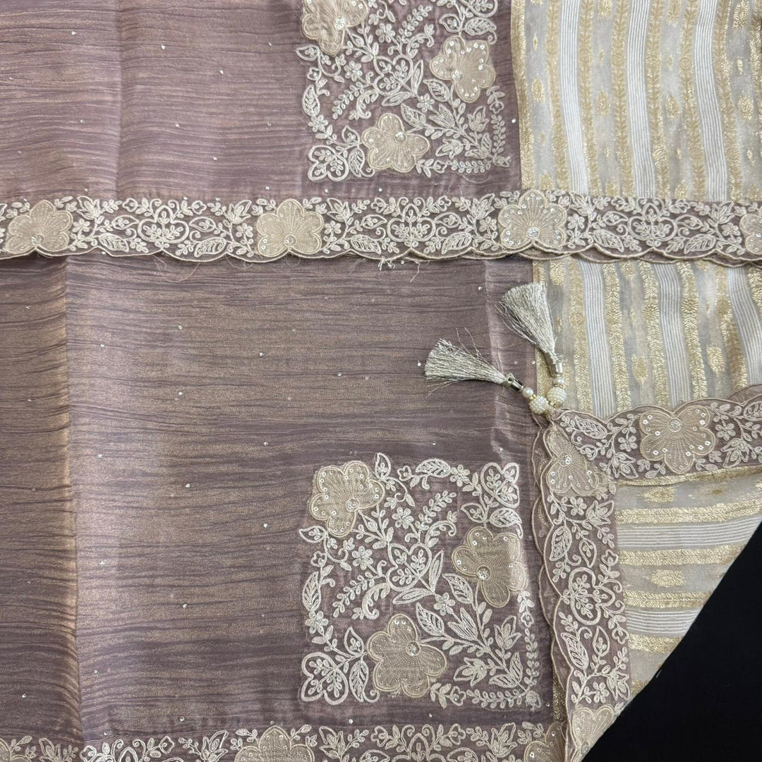 Elegant Crush Tissue Embroidered Unstitched Suit Set With Cutdana & Pearl Work - RA15496-02