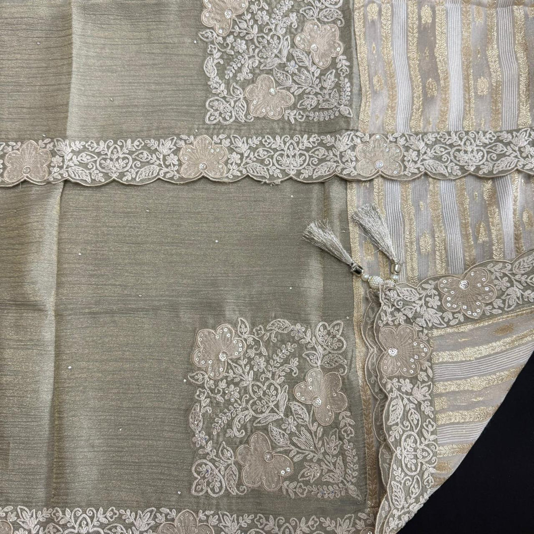 Elegant Crush Tissue Embroidered Unstitched Suit Set With Cutdana & Pearl Work - RA15496-03