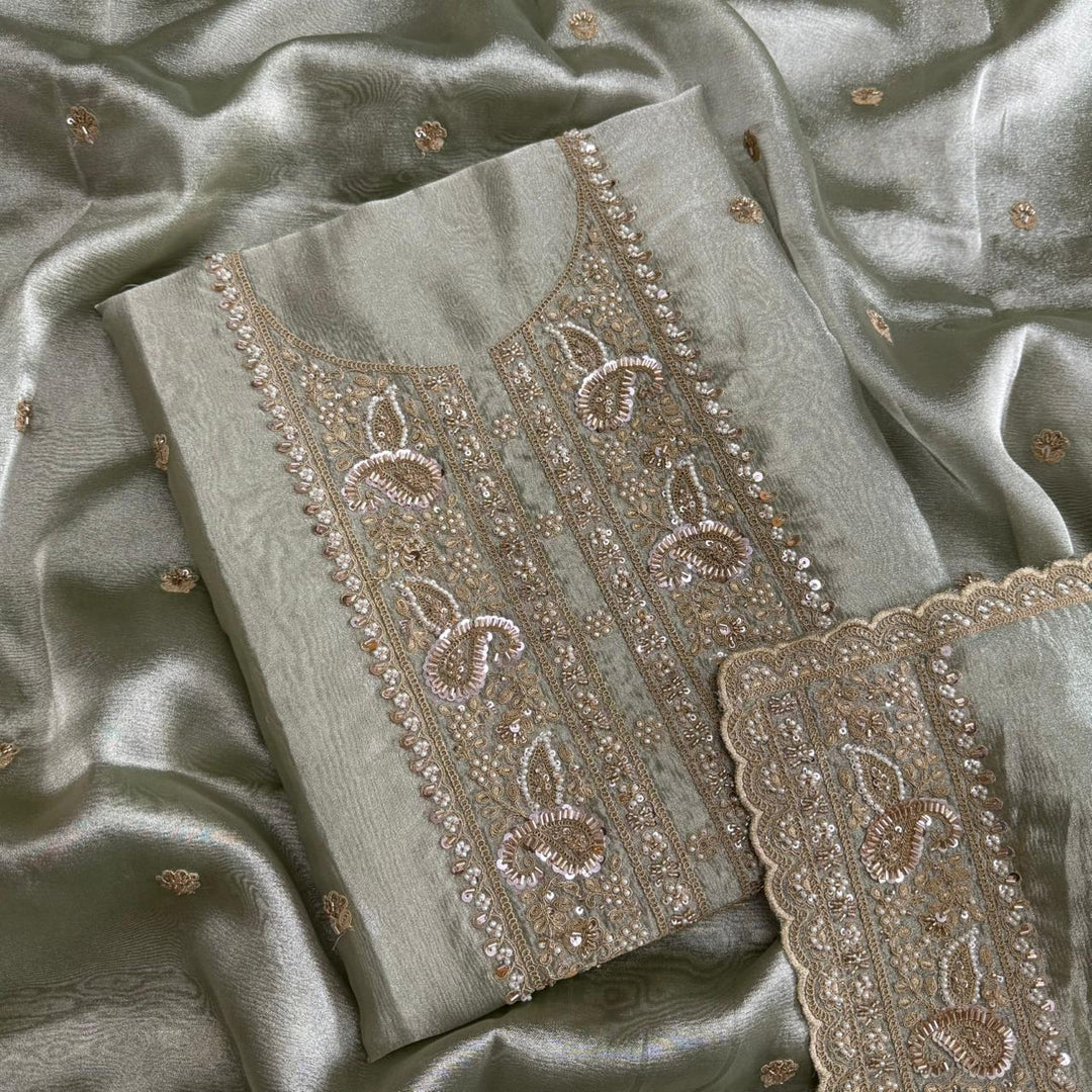 Premium Crush Tissue Cut Dana, Pearl & Thread Embroidery Unstitched Suit Set - R11396-01