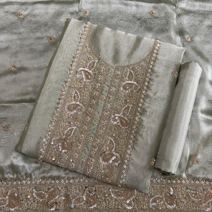 Premium Crush Tissue Cut Dana, Pearl & Thread Embroidery Unstitched Suit Set - R11396-01