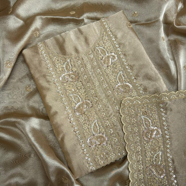 Premium Crush Tissue Cut Dana, Pearl & Thread Embroidery Unstitched Suit Set - R11396-02