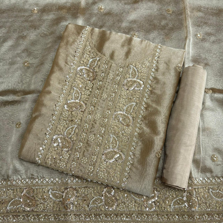 Premium Crush Tissue Cut Dana, Pearl & Thread Embroidery Unstitched Suit Set - R11396-02