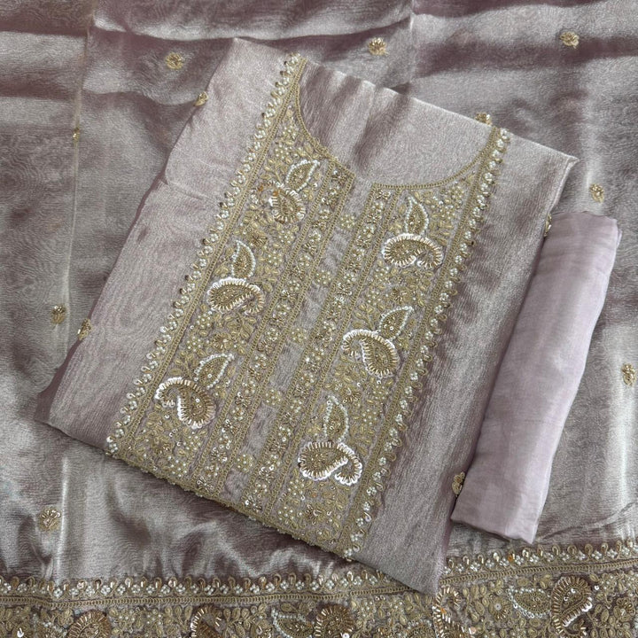 Premium Crush Tissue Cut Dana, Pearl & Thread Embroidery Unstitched Suit Set - R11396-03