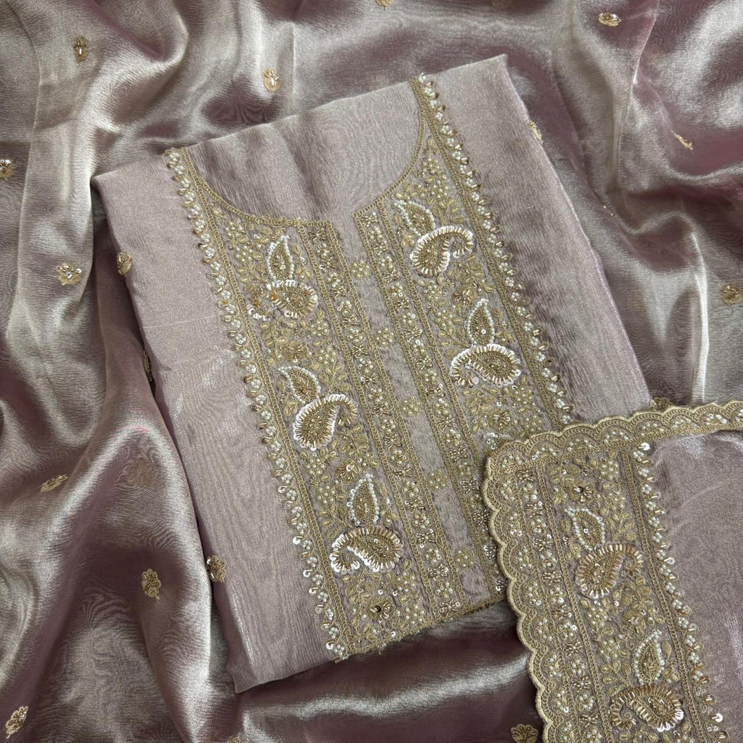 Premium Crush Tissue Cut Dana, Pearl & Thread Embroidery Unstitched Suit Set - R11396-03