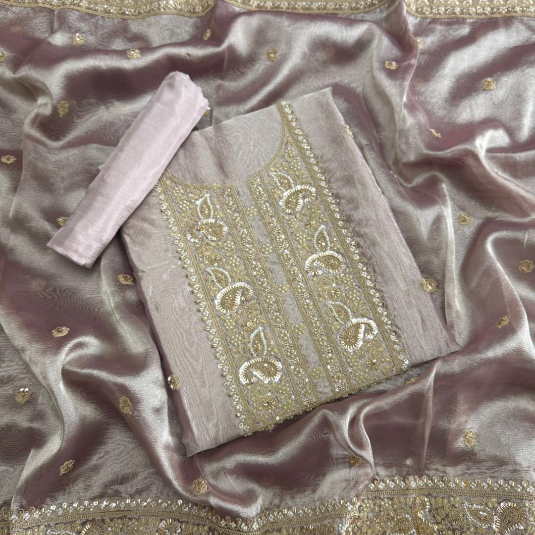 Premium Crush Tissue Cut Dana, Pearl & Thread Embroidery Unstitched Suit Set - R11396-03