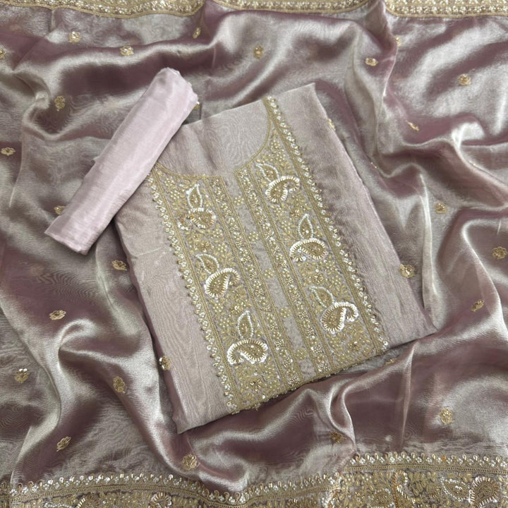 Premium Crush Tissue Cut Dana, Pearl & Thread Embroidery Unstitched Suit Set - R11396-03