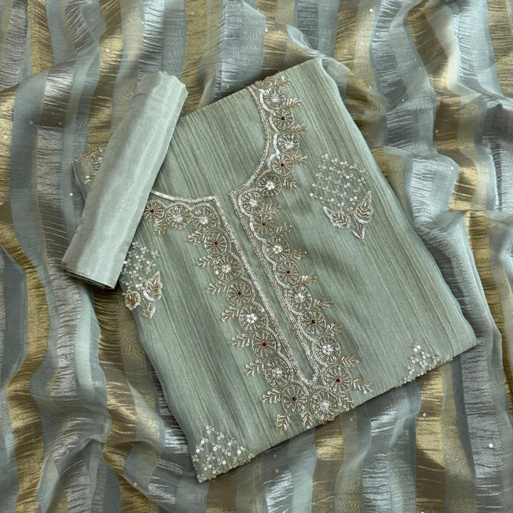 Elegant Crush Tissue Sequins & Cut Dana Work Unstitched Suit Set - R11320-1