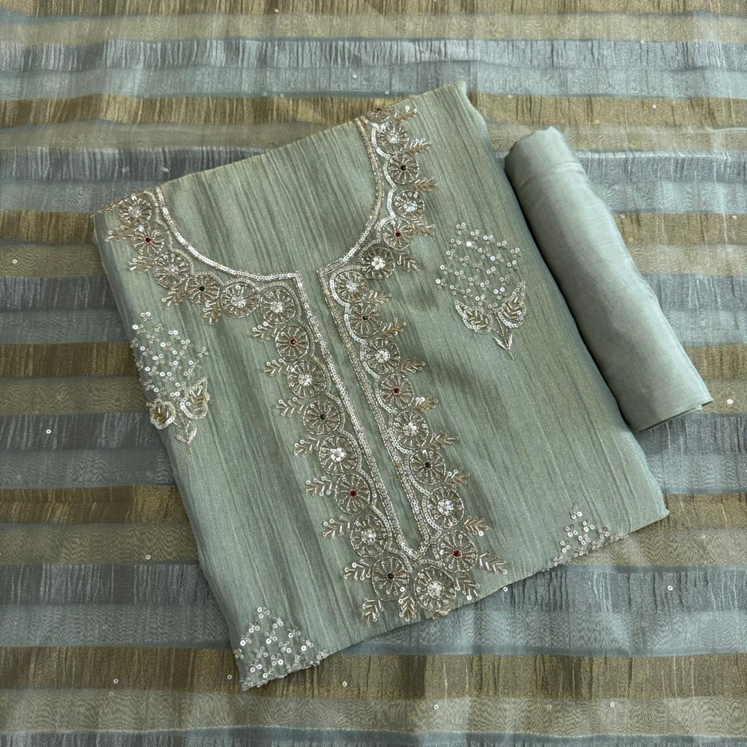 Elegant Crush Tissue Sequins & Cut Dana Work Unstitched Suit Set - R11320-1