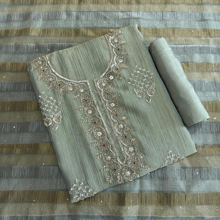 Elegant Crush Tissue Sequins & Cut Dana Work Unstitched Suit Set - R11320-1