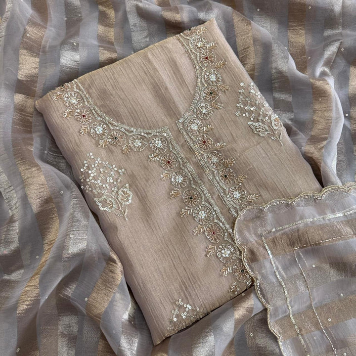Elegant Crush Tissue Sequins & Cut Dana Work Unstitched Suit Set - R11320-2