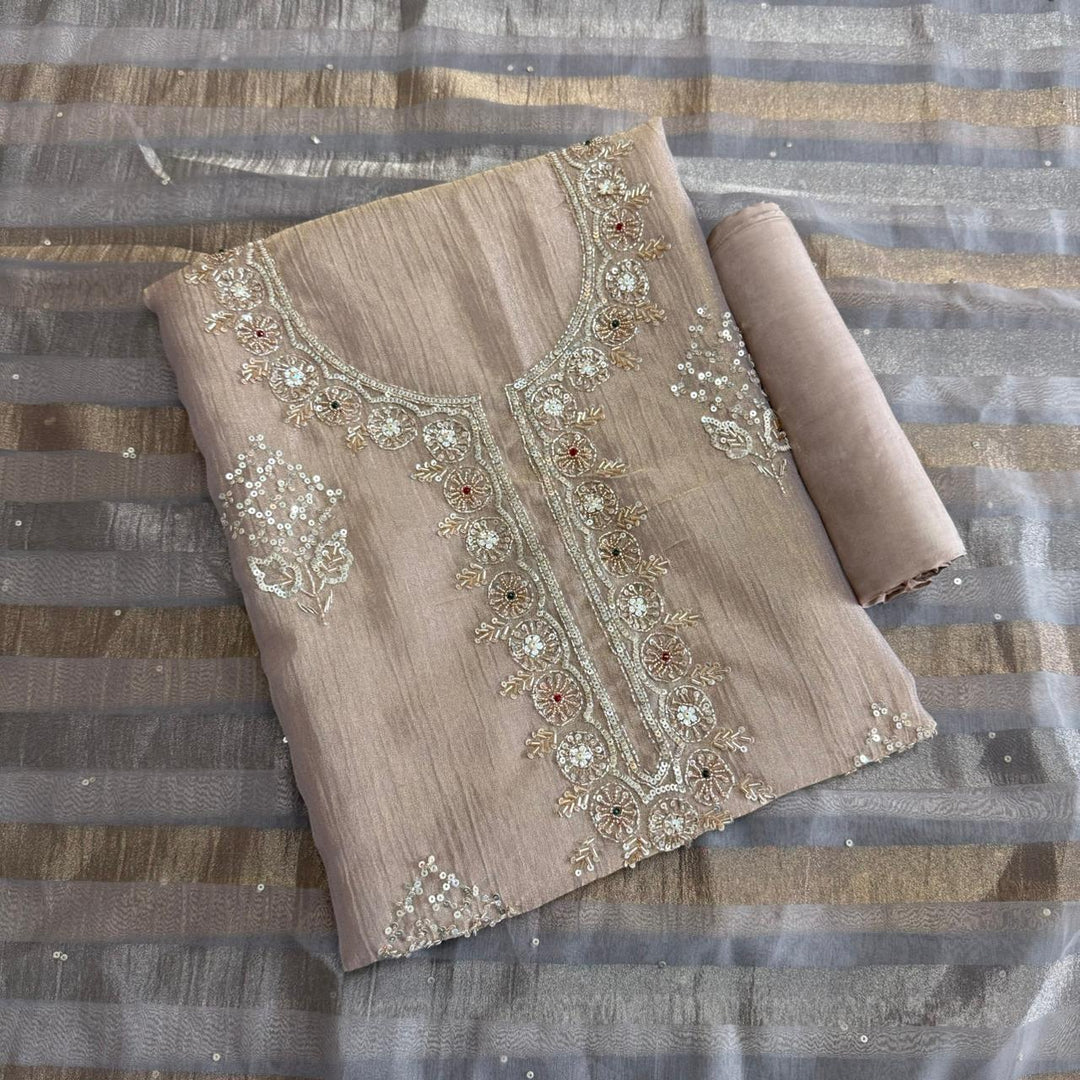 Elegant Crush Tissue Sequins & Cut Dana Work Unstitched Suit Set - R11320-2