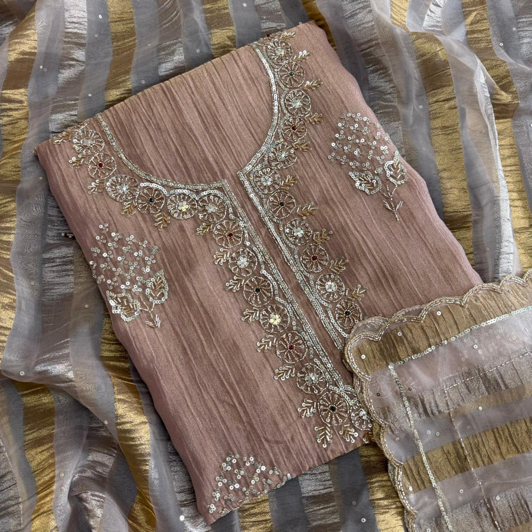 Elegant Crush Tissue Sequins & Cut Dana Work Unstitched Suit Set - R11320-3