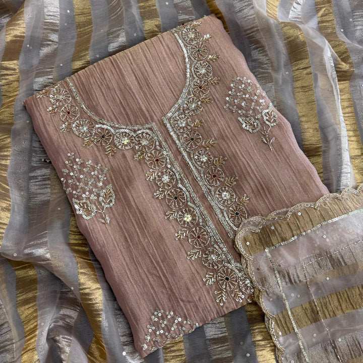 Elegant Crush Tissue Sequins & Cut Dana Work Unstitched Suit Set - R11320-3