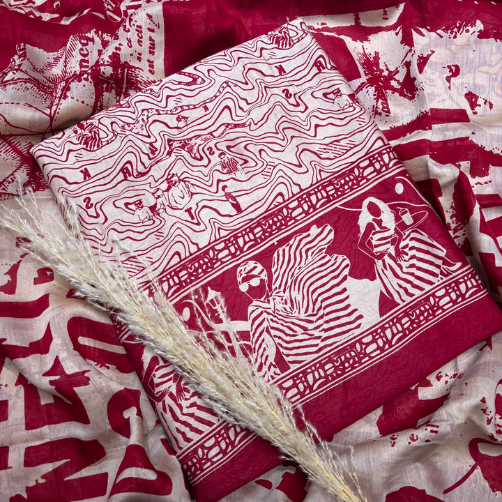 Maheshwari Cotton Ethnic Print Unstitched Suit Set - FM1129-01