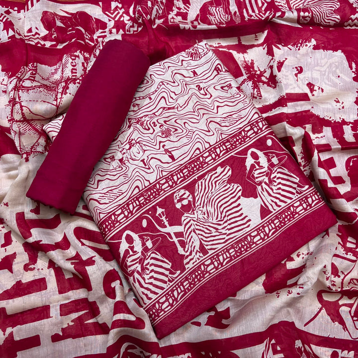 Maheshwari Cotton Ethnic Print Unstitched Suit Set - FM1129-01
