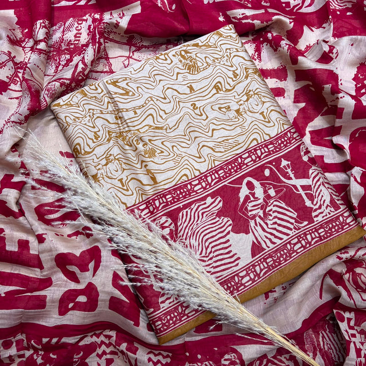 Maheshwari Cotton Ethnic Print Unstitched Suit Set - FM1129-02