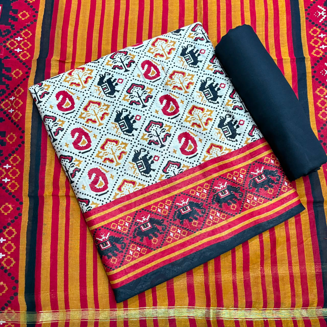 Elegant Maheshwari Cotton Printed Unstitched Suit Set - FM0475-01