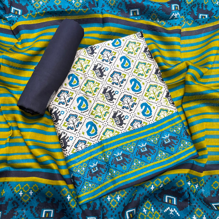 Elegant Maheshwari Cotton Printed Unstitched Suit Set - FM0475-02