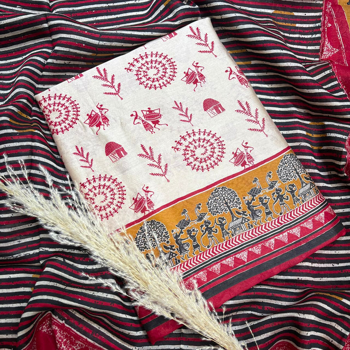 Elegant Maheshwari Cotton Printed Unstitched Suit Set - FM1311-01