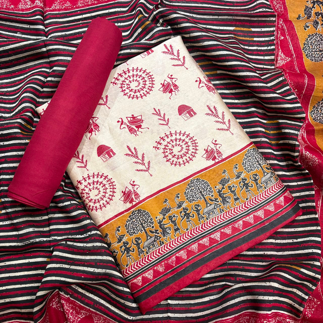 Elegant Maheshwari Cotton Printed Unstitched Suit Set - FM1311-01