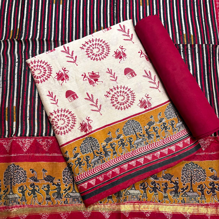 Elegant Maheshwari Cotton Printed Unstitched Suit Set - FM1311-01