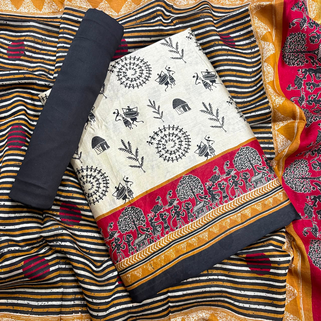 Elegant Maheshwari Cotton Printed Unstitched Suit Set - FM1311-02