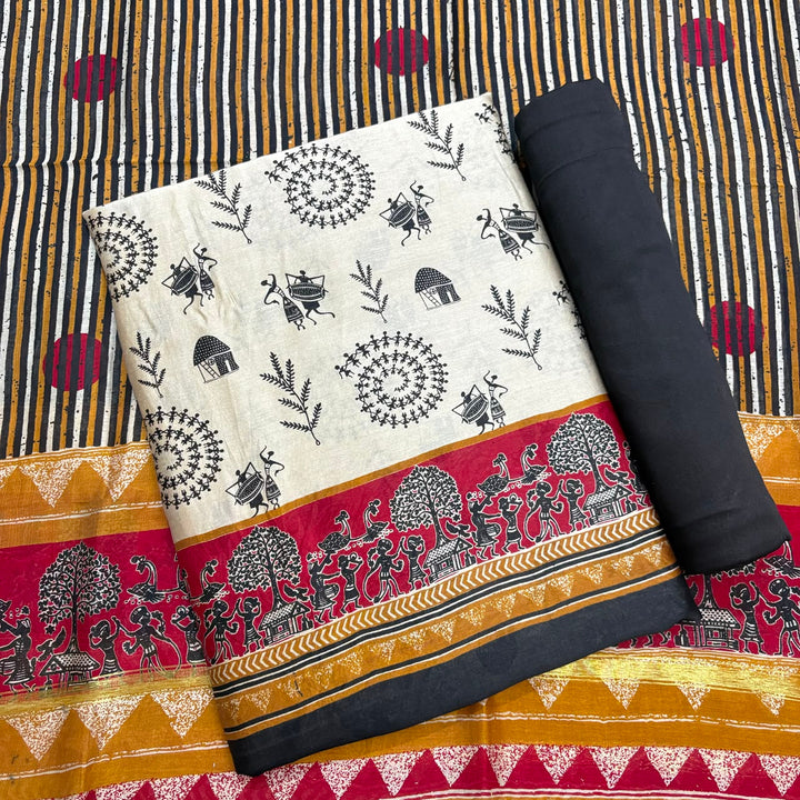 Elegant Maheshwari Cotton Printed Unstitched Suit Set - FM1311-02
