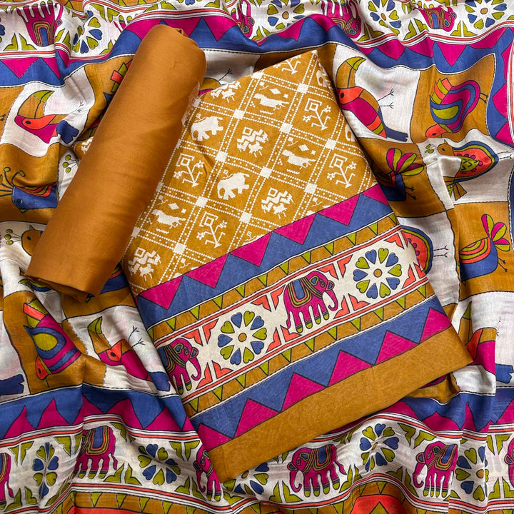 Elegant Maheshwari Cotton Printed Unstitched Suit Set - FM1204-01