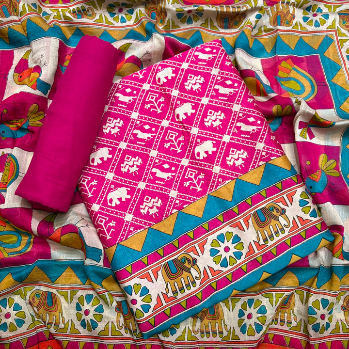 Elegant Maheshwari Cotton Printed Unstitched Suit Set - FM1204-02