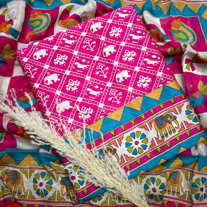 Elegant Maheshwari Cotton Printed Unstitched Suit Set - FM1204-02