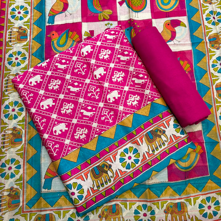 Elegant Maheshwari Cotton Printed Unstitched Suit Set - FM1204-02