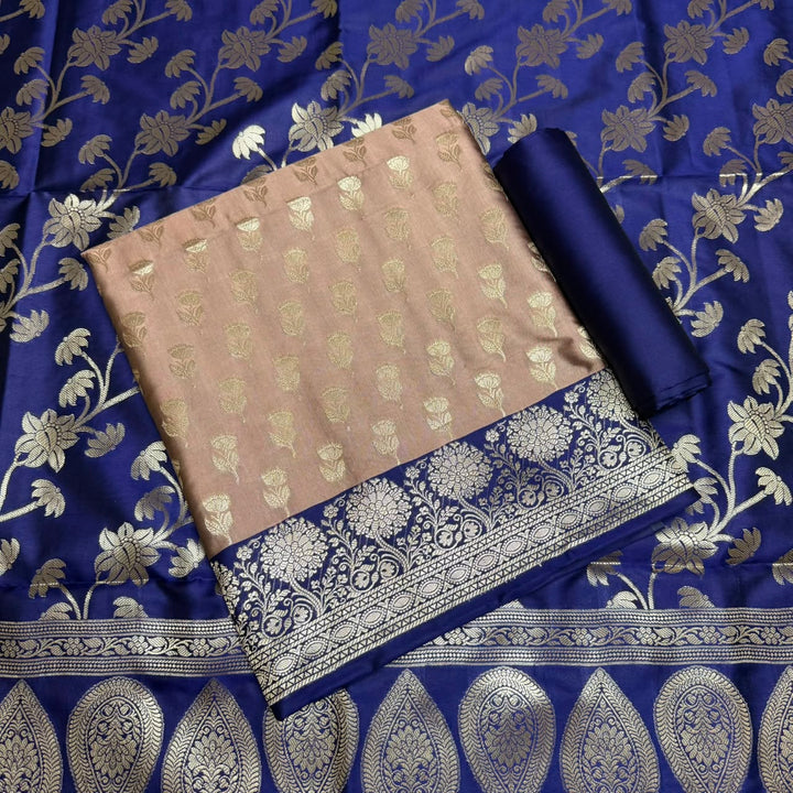 Premium Viscose Silk Banarasi Unstitched Suit Set Beautiful Zari Butti - GE5050-04
