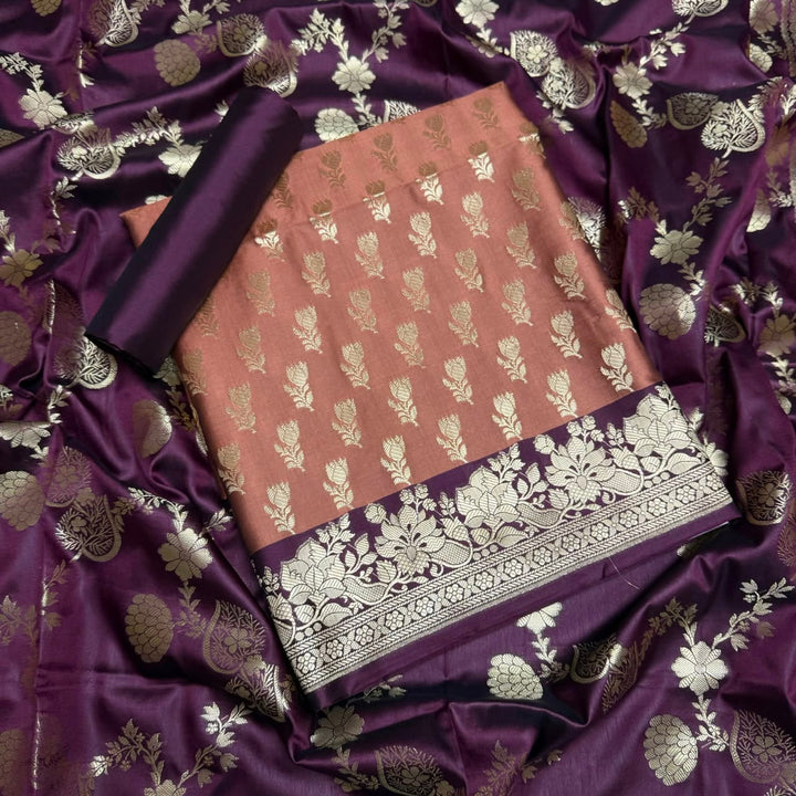 Premium Viscose Silk Banarasi Unstitched Suit Set Beautiful Zari Butti - GE5050-06