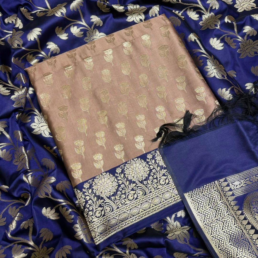 Premium Viscose Silk Banarasi Unstitched Suit Set Beautiful Zari Butti - GE5050-04