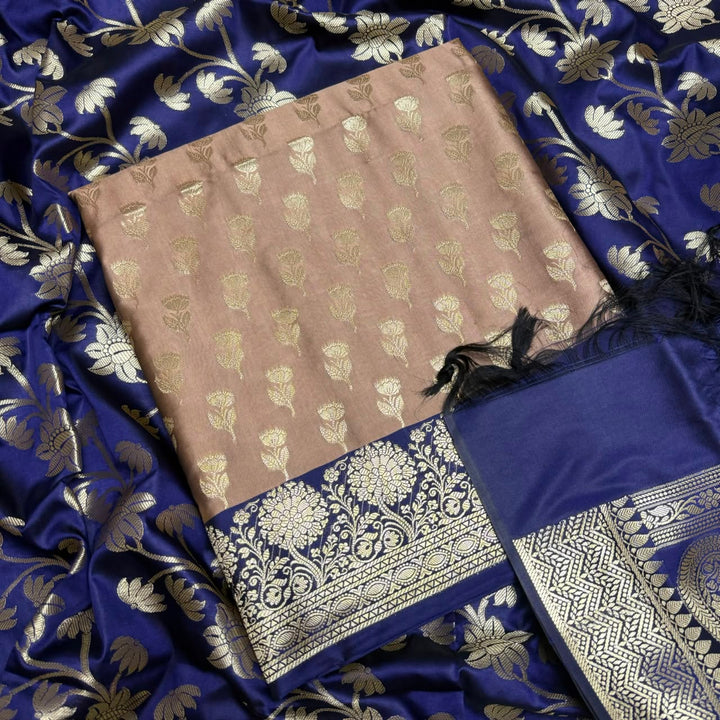 Premium Viscose Silk Banarasi Unstitched Suit Set Beautiful Zari Butti - GE5050-04
