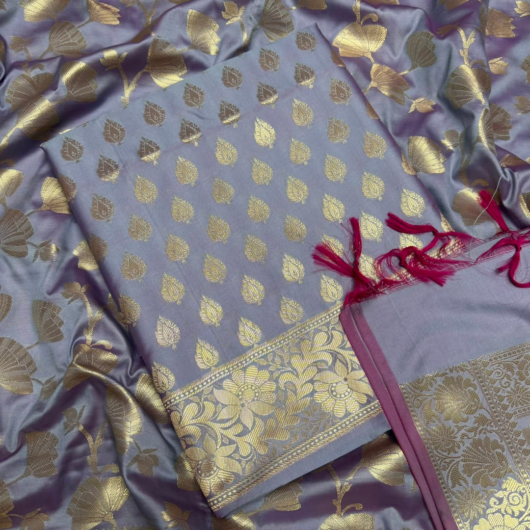 Premium Viscose Silk Banarasi Unstitched Suit Set Beautiful Zari Butti - GE5050-03