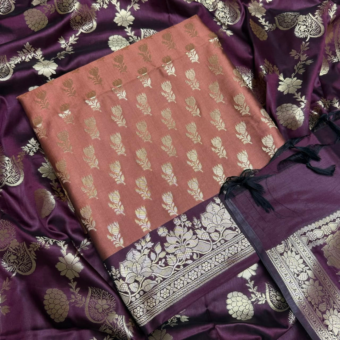 Premium Viscose Silk Banarasi Unstitched Suit Set Beautiful Zari Butti - GE5050-06
