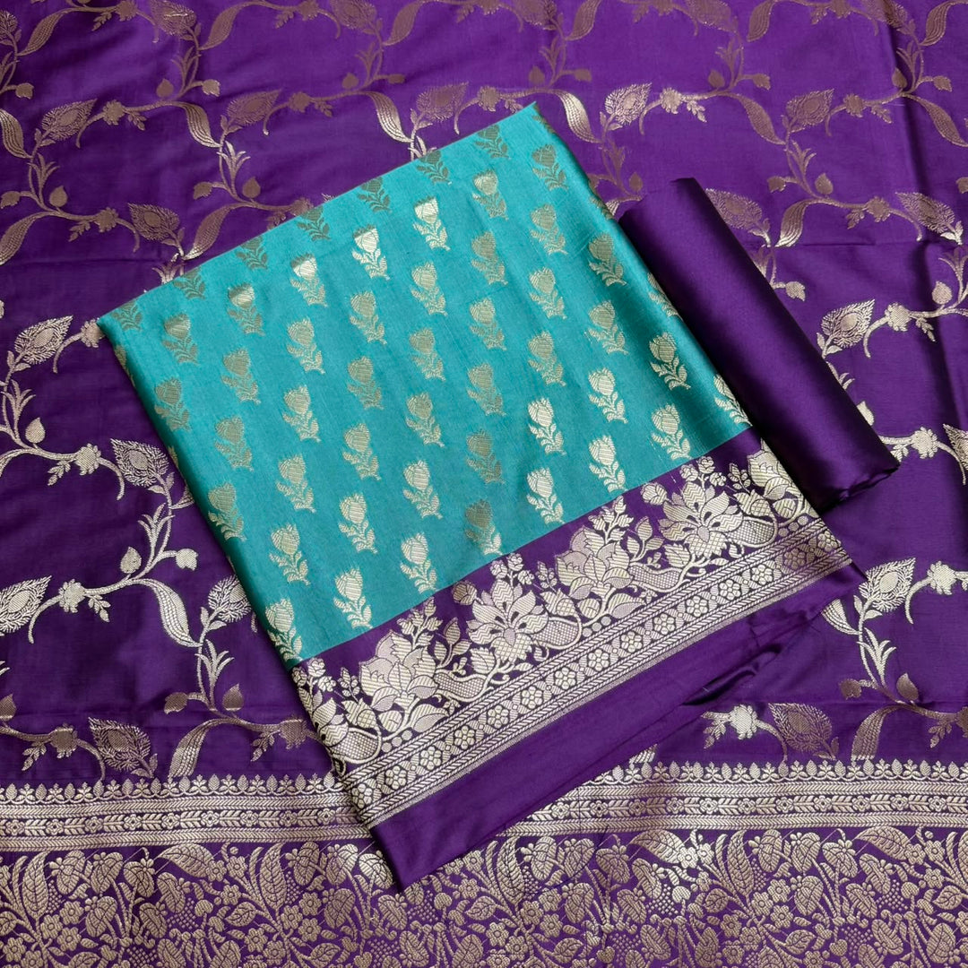 Premium Viscose Silk Banarasi Unstitched Suit Set Beautiful Zari Butti - GE5050-02