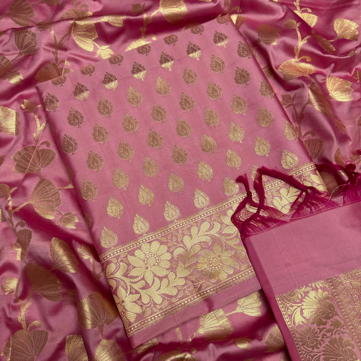 Premium Viscose Silk Banarasi Unstitched Suit Set Beautiful Zari Butti - GE1217-2