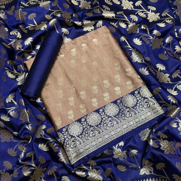 Premium Viscose Silk Banarasi Unstitched Suit Set Beautiful Zari Butti - GE5050-04