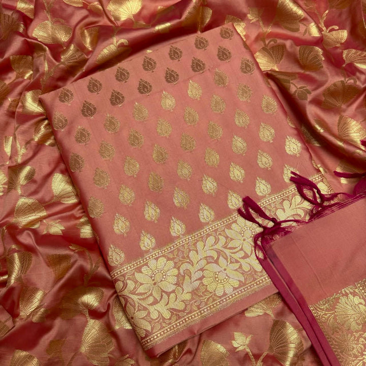 Premium Viscose Silk Banarasi Unstitched Suit Set Beautiful Zari Butti - GE1217-1