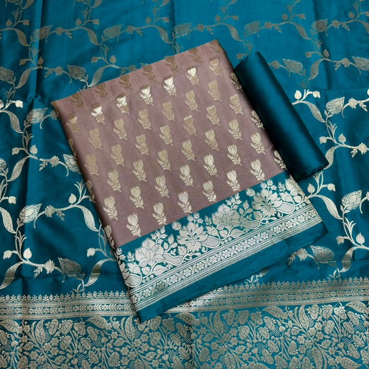 Premium Viscose Silk Banarasi Unstitched Suit Set Beautiful Zari Butti - GE5050-05
