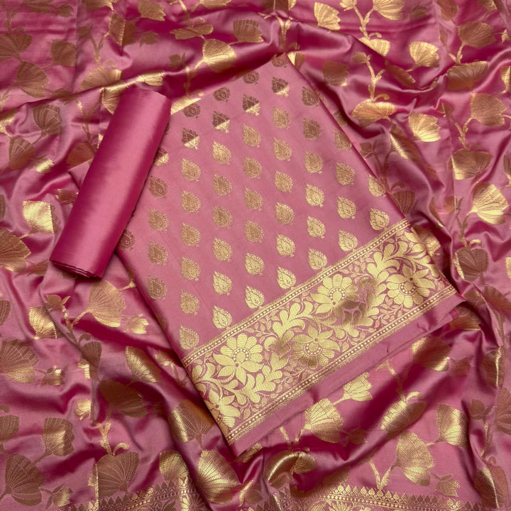 Premium Viscose Silk Banarasi Unstitched Suit Set Beautiful Zari Butti - GE1217-2