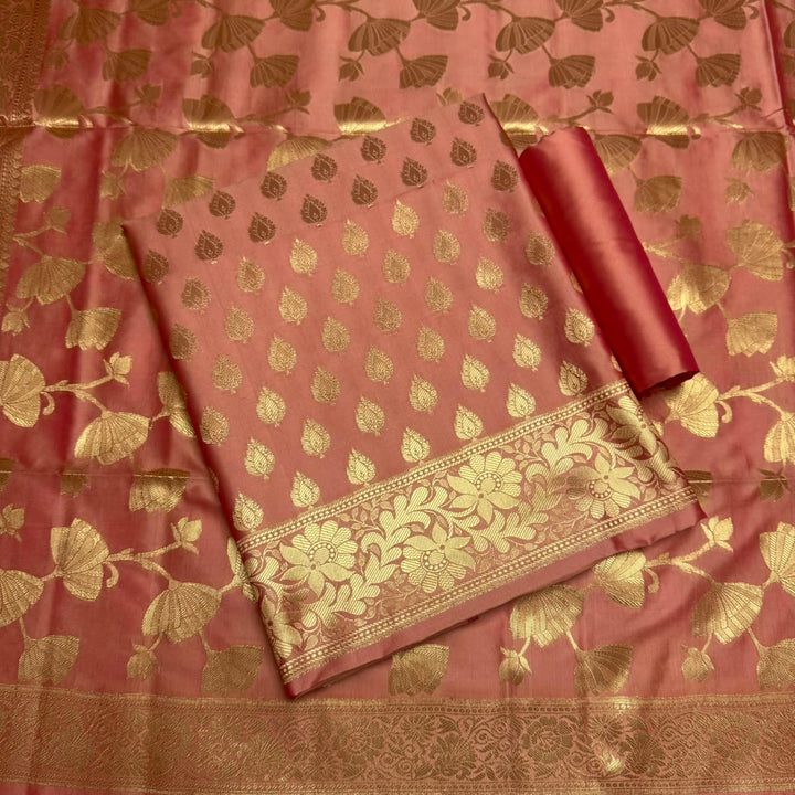 Premium Viscose Silk Banarasi Unstitched Suit Set Beautiful Zari Butti - GE1217-1