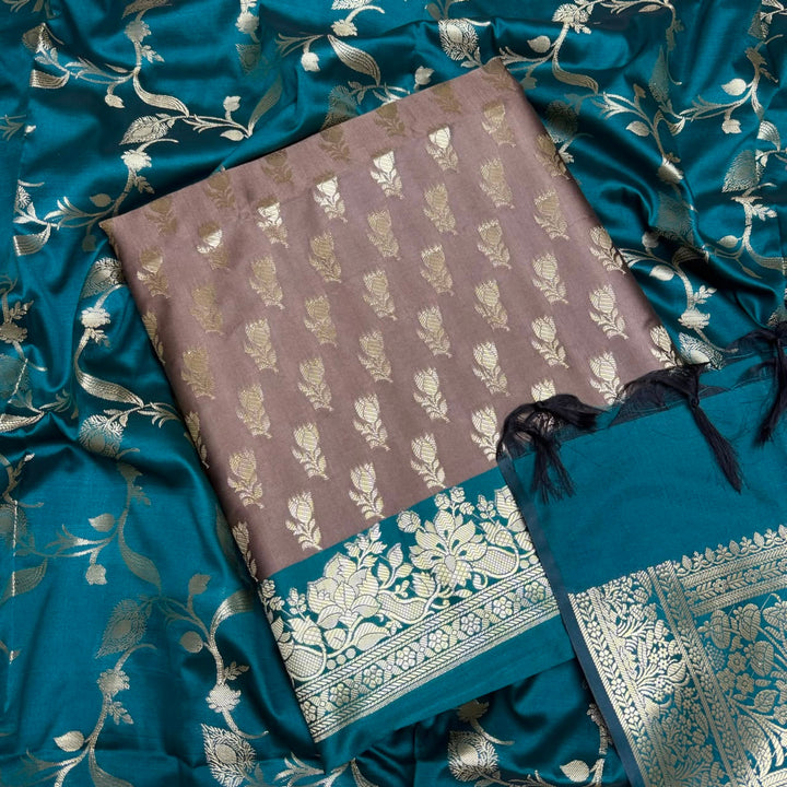 Premium Viscose Silk Banarasi Unstitched Suit Set Beautiful Zari Butti - GE5050-05