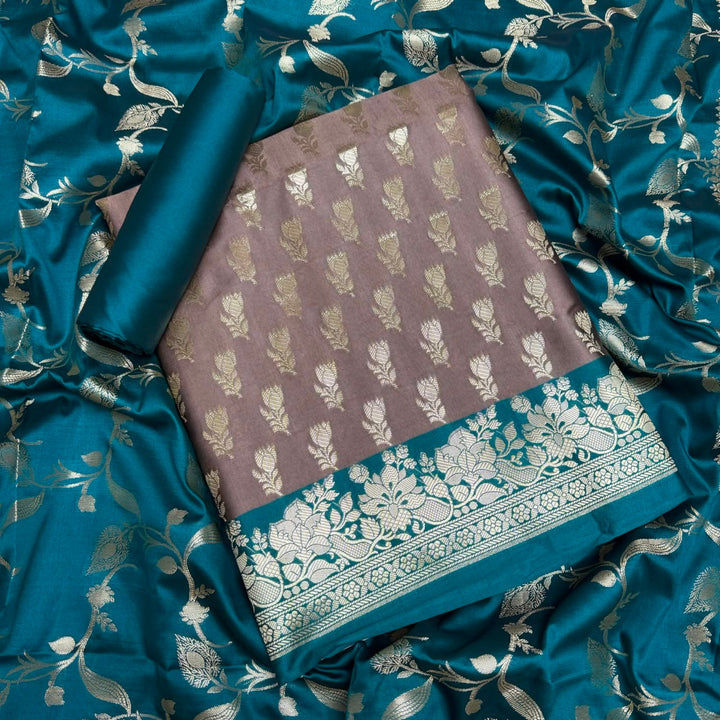 Premium Viscose Silk Banarasi Unstitched Suit Set Beautiful Zari Butti - GE5050-05
