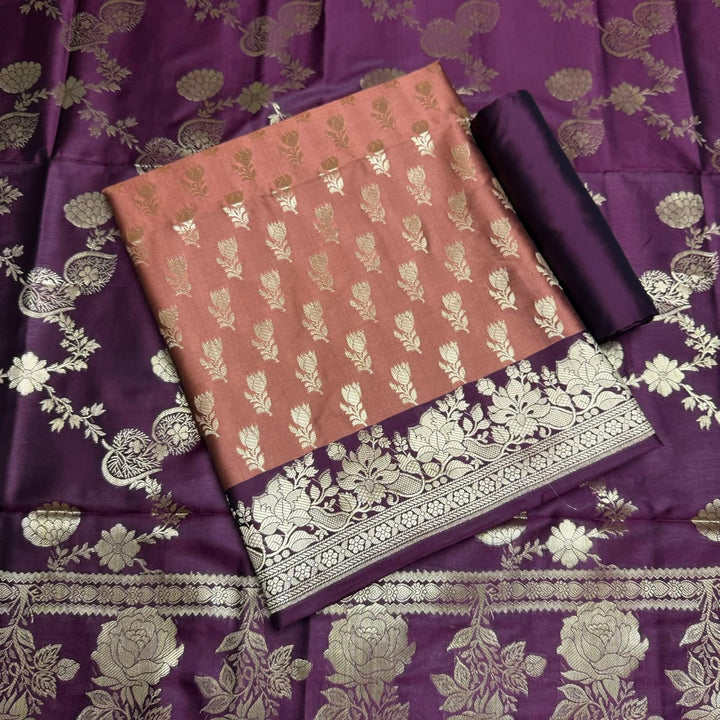 Premium Viscose Silk Banarasi Unstitched Suit Set Beautiful Zari Butti - GE5050-06