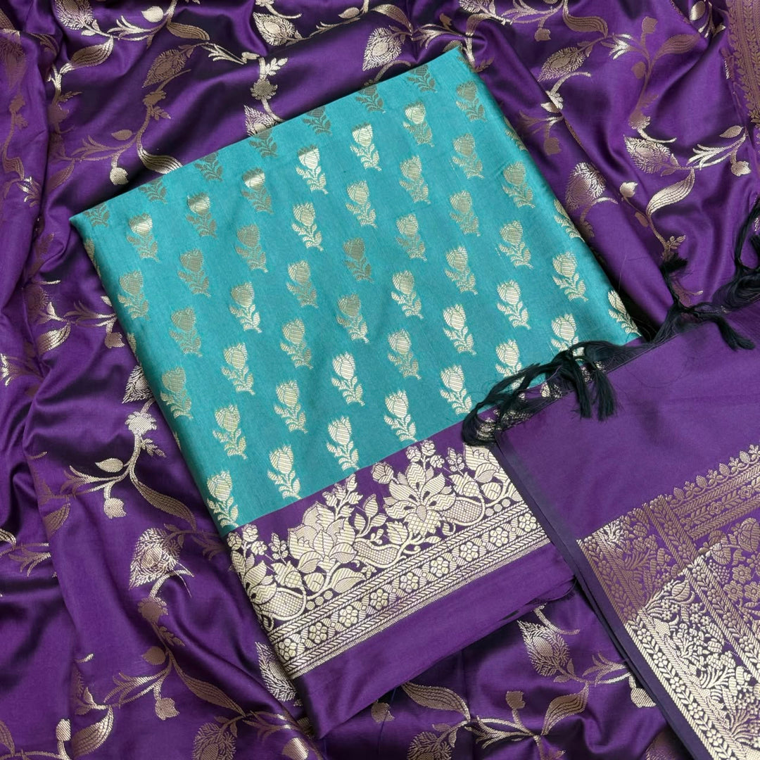 Premium Viscose Silk Banarasi Unstitched Suit Set Beautiful Zari Butti - GE5050-02
