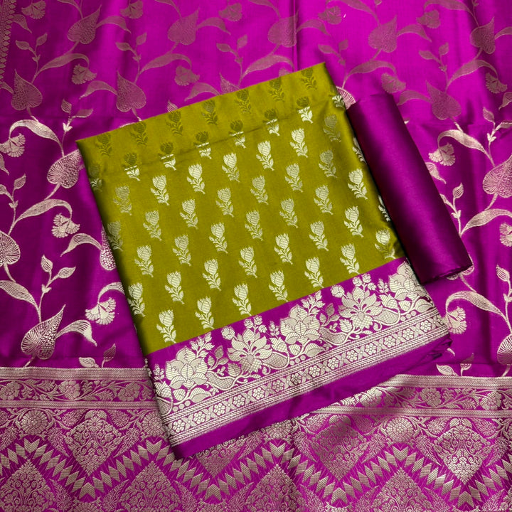Premium Viscose Silk Banarasi Unstitched Suit Set Beautiful Zari Butti - GE5050-01