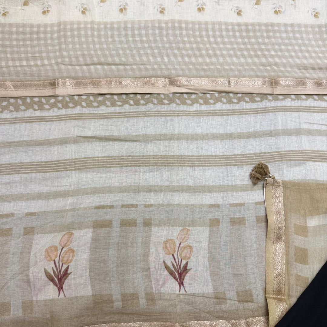 Premium Mal Chanderi Self Print & Floral Print Unstitched Suit Set-CW1381-02